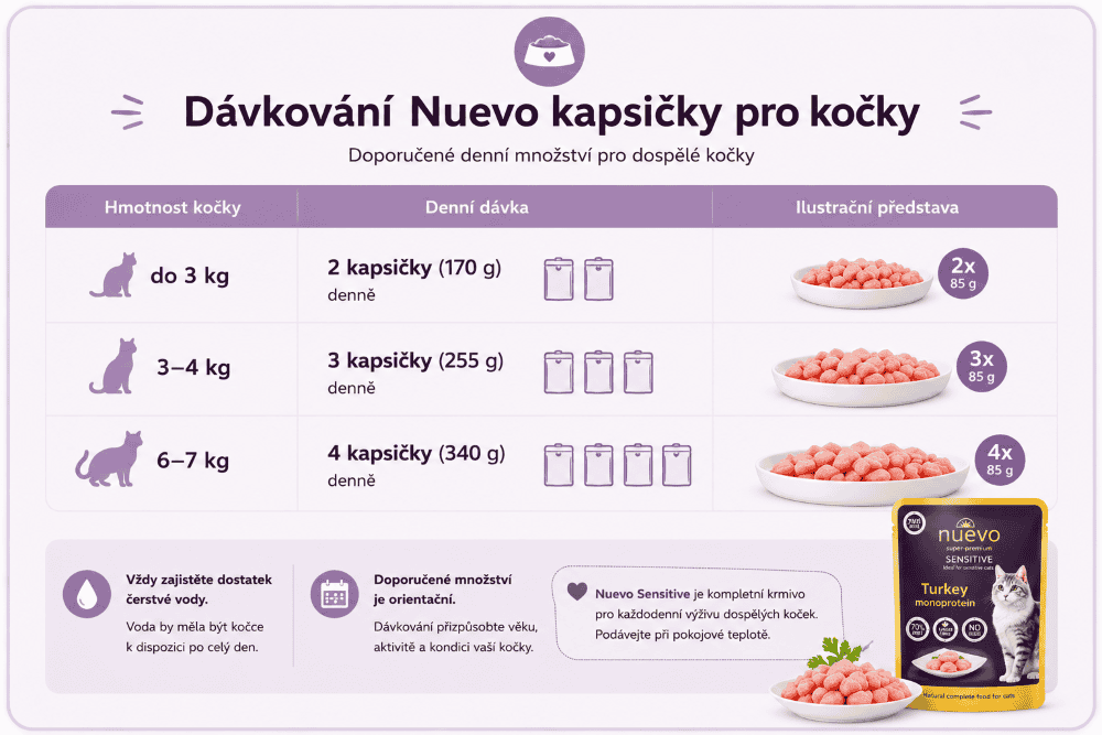 Dávkování kapsiček Nuevo pro kočky